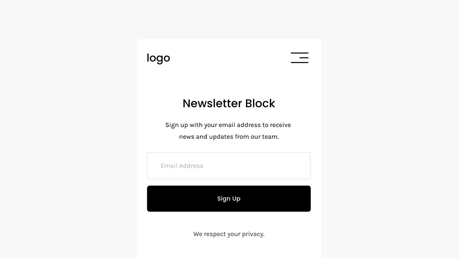 Full Width Newsletter Block (Mobile Only) preview